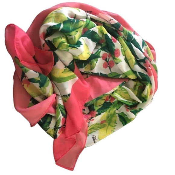 VS Victoria’s Secret Supermodel Essential Floral Square Scarf Pink Green 45X45 - Picture 2 of 5